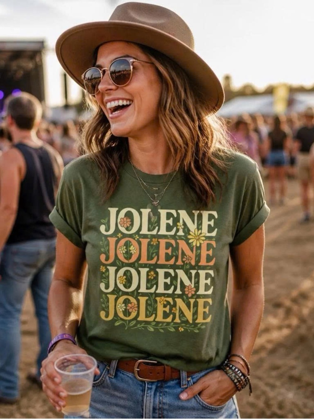 Vintage Green Dolly Parton 'Jolene' Floral Graphic Short Sleeve Tee